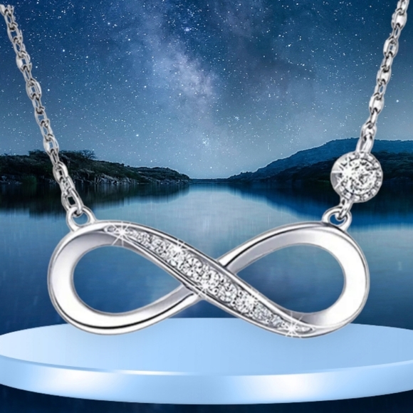 S925 Sterling Silver 14kGold Plated Diamond ForeverLove Infinity Pedant Necklace - Picture 3 of 5